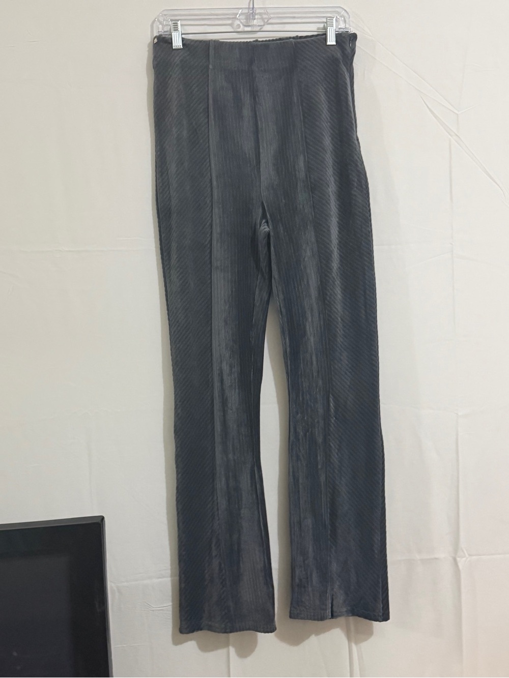 Women's Charcoal Ribbed Wide-Leg Pull-On Pants